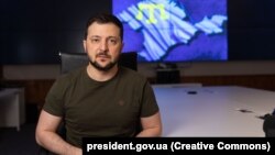 Ukrainian President Volodymyr Zelenskiy delivers video address on May 18.