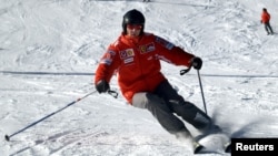 An avid skier, the former Formula One world champion, Michael Schumacher, skis in the northern Italian resort of Madonna Di Campiglio in this 2005 photo.