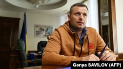 Ukrainian Finance Minister Serhiy Marchenko speaks in an interview in Kyiv on May 12.