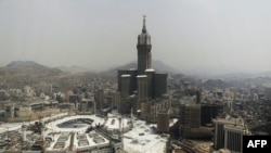 An aerial view shows the Clock Tower and the Grand Mosque in Saudi Arabia's holy Muslim city of Mecca on September 6.