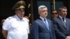 Armenia - President Serzh Sarkisian (C), Armenian police chief Vladimir Gasparian (R) and the commander of interior troops Levon Yeranosian (L) pictured together in Yerevan, 21Jun2014.