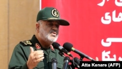 Iranian Revolutionary Guards commander Major General Hossein Salami speaks during an inaugural ceremony unveiling the new murals painted on the walls of the former U.S. embassy in Tehran, November 2, 2019