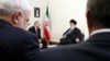 دیدار ولادیمیر پوتین و علی خامنه‌ای در تهران، ۲۰۱۵، با حضور محمدجواد ظریف و علی‌اکبر ولایتی