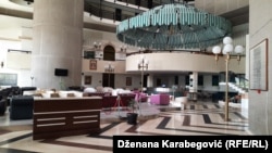 The empty lobby of the Holiday Hotel
