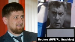 Глава Чечни Рамзан Кадыров (слева) и фотография оппозиционного политика Бориса Немцова. 
