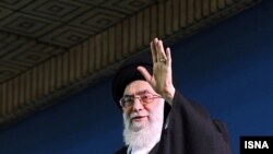Supreme Leader Ayatollah Ali Khamenei (in file photo) has said Iran will use February 11 to "punch the faces of all the world's arrogants...with its unity."