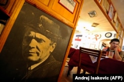 A portrait of Josip Broz Tito, Yugoslavia's former communist leader, is displayed inside a Belgrade nostalgia-themed restaurant.
