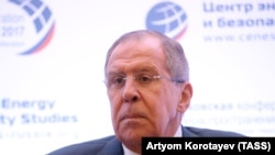 Russian Foreign Minister Sergei Lavrov speaks at the 2017 Moscow Nonproliferation Conference at the Center for Energy and Security Studies, in Moscow, October 20, 2017