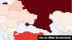 Крым помечен частью России на карте о распространении коронавируса, опубликованной RTVE