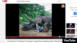 بسیاری از افراد در فیس‌بوک فکر کردند که اسپیلبرگ به‌راستی یک دایناسور واقعی را کشته‌است