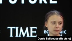 Activista de mediu Greta Thunberg. Davos, 21 ianuarie 2020