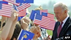 U.S. Vice President Joe Biden received a rapturous welcome in Pristina.