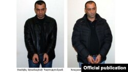 Armenia - The two men arrested on suspicion of shooting the presidential candidate Paruyr Hayrikian, Yerevan, 08Feb2013.