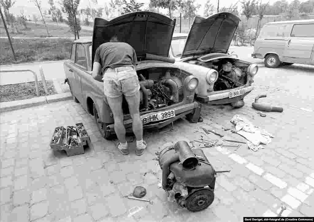 Beneath the Duroplast panels the car was simple -- simple enough to be rather genius. With just five moving parts, the Trabi's original air-cooled engine, which weighed just 40 kilograms, was child's play to maintain.