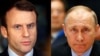 Президент Франции Эммануэль Макрон (л) и президент России Владимир Путин (п)