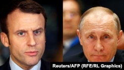 Президент Франції Емманюель Макрон (л) і президент Росії Володимир Путін (комбіноване фото)