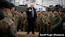 Boris Johnson speaks to British troops in Estonia during a recent visit to the Baltic NATO country.