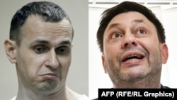 Ukrainian filmmaker Oleh Sentsov (left) and Russian journalist Kirill Vyshinsky (combo photo)