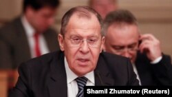 RUSSIA -- Russian Foreign Minister Sergei Lavrov delivers a speech during a meeting with Arab League's officials in Moscow, Russia April 16, 2019.