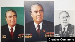 Портреты Леонида Брежнева, напечатанные в советских книгах, изданных соответственно в 1977, 1979 и 1982 годах. Выражение лица, пиджак и галстук у советского вождя не изменились, в отличие от количества "Золотых Звезд"