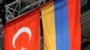 Armenia -- Turkish and Armenian flags fly alongside each other during an international sporting event in Yerevan, undated.