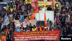 تظاهرات روز چهارشنبه در فرانسه در اعتراض به سیاست های ریاضت اقتصادی در اروپا.