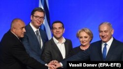 Boiko Borisov, Aleksandar Vucic, Alexis Tsipras,Viorica Dăncilă și Benjamin Netanyahu, Varna 2 noiembrie 2018.