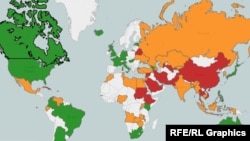 از نقشه‌های منتشرشده توسط فریدم هاوس در مورد آزادی اینترنتی در جهان