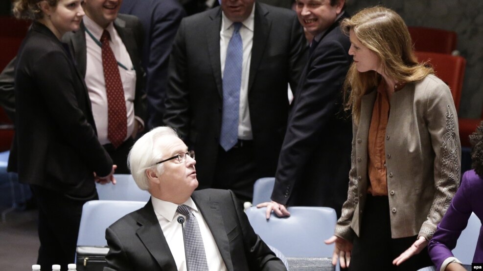 Ambasadori i Rusisë në OKB, Vitaly Churkin, dhe homologia e tij amerikane, Samantha Power - foto arkivi