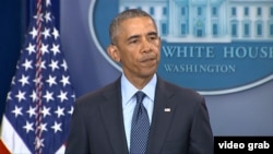 Președintele Barack Obama în timpul alocuțiunii de la Casa Albă referitoare la atacul terorist