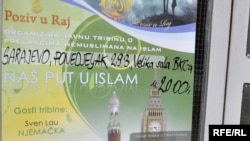 A poster in Sarajevo calls for debate on "non-Muslims converting to Islam."