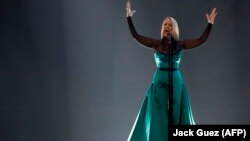 Tamara Todevska of North Macedonia performs during the Eurovision Song Contest semifinal in Tel Aviv.