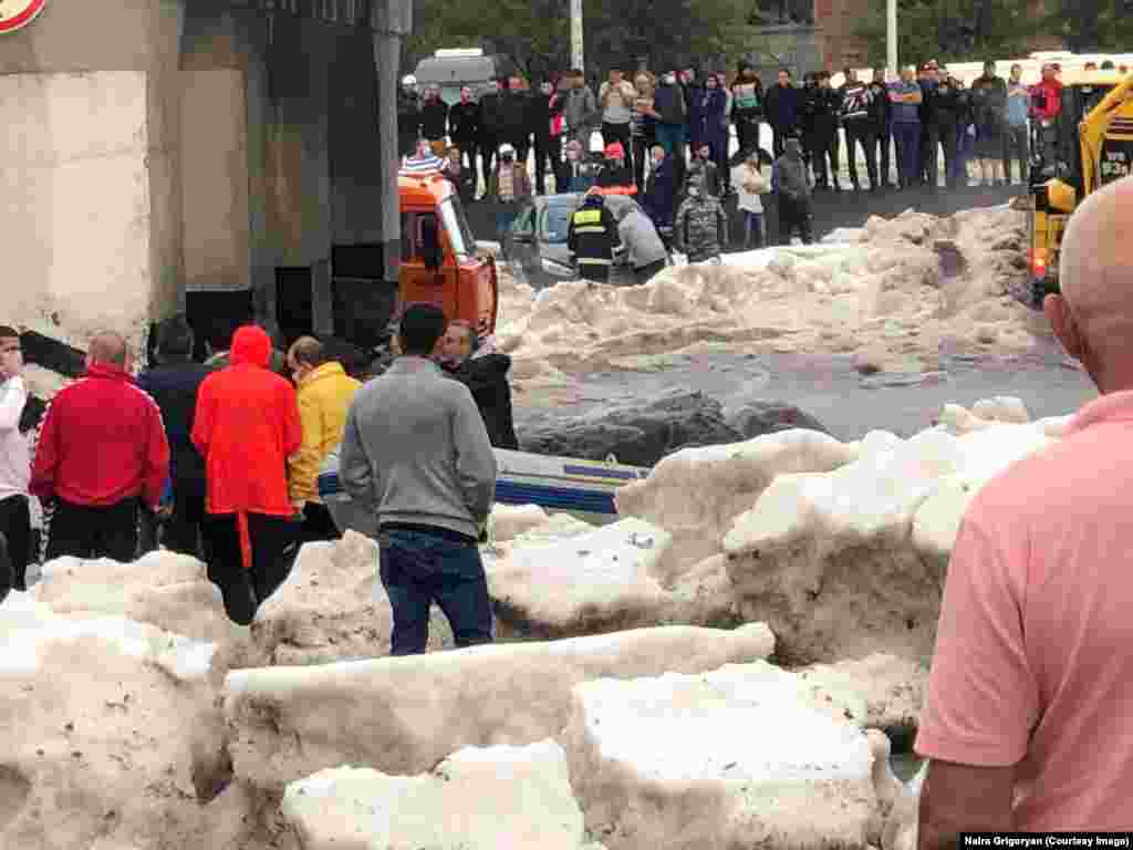 Chunks of ice were left in Gyumri as the floodwaters subsided. &nbsp; Although summer hail is relatively common in the mountain city, which sits at an altitude of 1,500 meters, a local meteorologist described the storm as &ldquo;unprecedented.&rdquo; &nbsp;