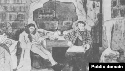 Юлия Оболенская. Ходасевич и Пушкин. Шарж. (Петроград, Россия, 1920)