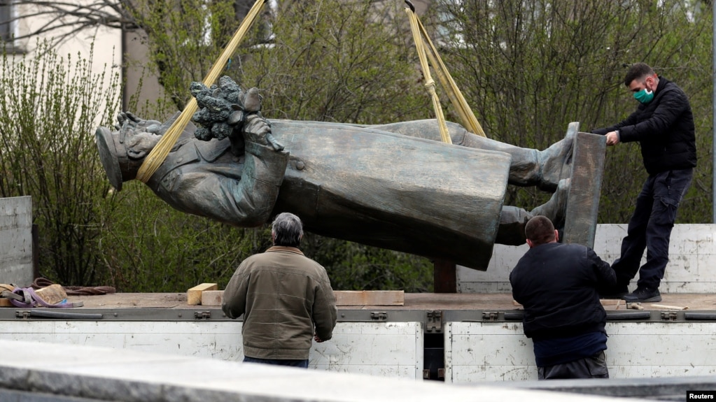 The statue of Soviet Marshal Ivan Konev was removed on April 3. 