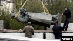 The statue of Soviet Marshal Ivan Konev was removed on April 3. 