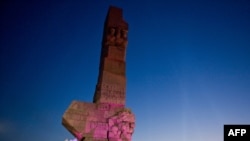 Early morning ceremonies at the Westerplatte monument in Gdansk marking the 70th anniversary of the start of World War II