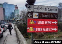 Signs in Visoko for tunnels promoted by Osmanagic as being linked to the Pyramid of the Sun.