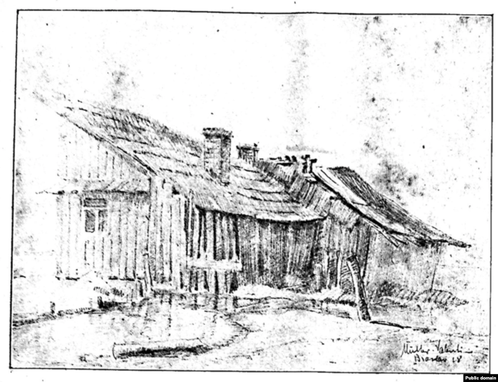 Стары рыбацкі дом у Браславе. Малюнак унтэрафіцэра Мюлера-Валентына