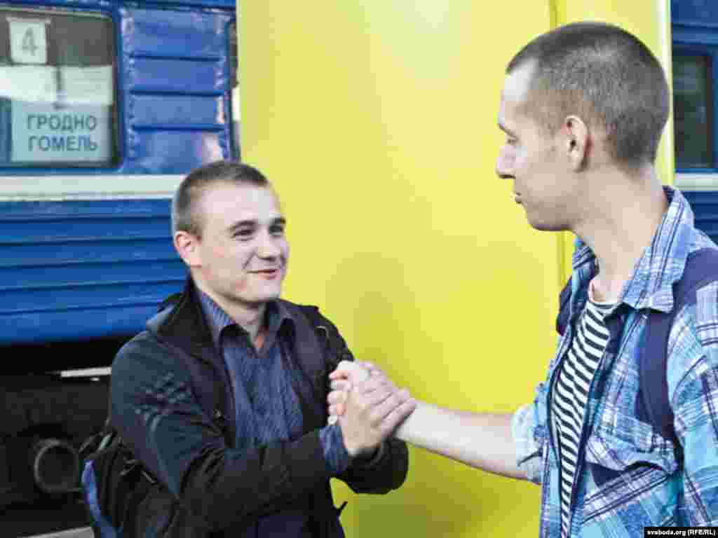 Kirkevich and the other freed activists were met by friends and well-wishers after months spent in jail.