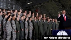 U.S. President Donald Trump delivers remarks to military personnel and families at Joint Base Andrews Maryland, U.S., September 15, 2017