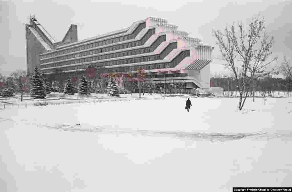 The architecture faculty at the Polytechnic Institute of Minsk and its succession of overhanging lecture theaters by architects Viktor Anikin and Igor Yesman, built in 1983 &quot;I like this idea of facing a building that is an enigma in some way -- that has no clear paternity, that is just &#39;out of time&#39; in some way,&quot; Chaubin said. &quot;I have no personal fascination for the former Soviet Union. There is no nostalgia in this work.&quot;