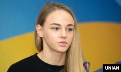 Чемпіонка Європи 2017 року з дзюдо (у ваговій категорії до 48 кілограмів) Дар'я Білодід під час прес-конференції. Київ, 27 квітня 2017 року