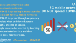 Графіка ВООЗ засвідчує, що мобільні мережі 5G не поширюють віруси COVID-19, які не можуть переміщатися по радіохвилях або мобільних мережах.