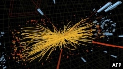 نمایشی از یکی از برخوردهای ذره‌ها در پژوهش‌های مربوط به یافتن ذره هیگز.