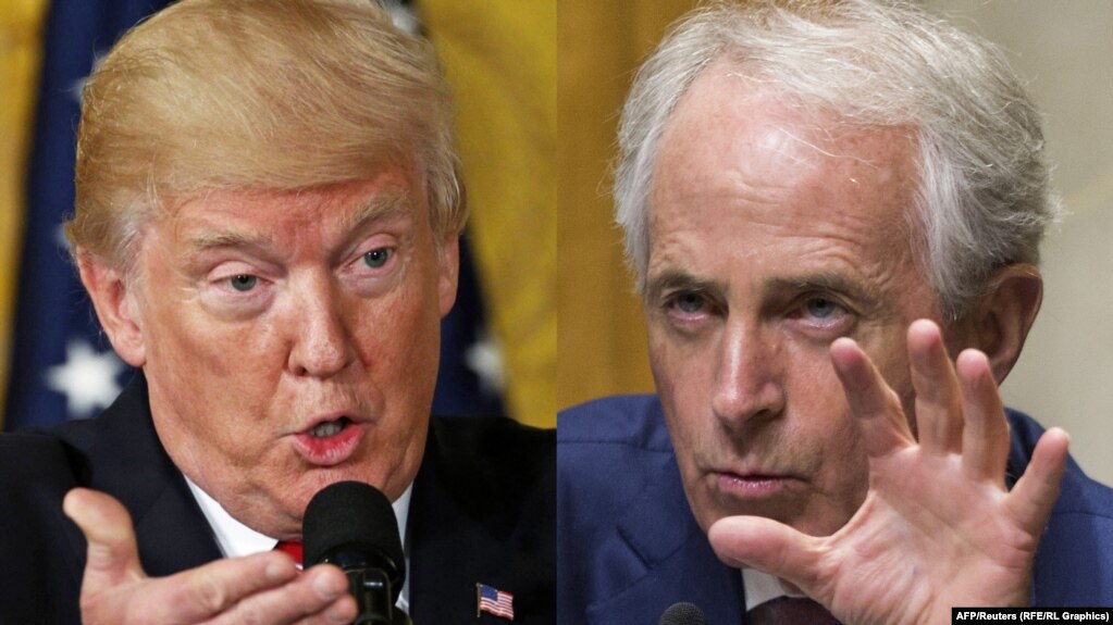 U.S. President Donald Trump (L) and Senator Bob Corker.