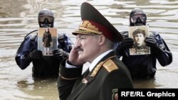 Александр Лукашенко, водолазы и девочка на гвоздях, коллаж