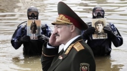 Александр Лукашенко, водолазы и девочка на гвоздях, коллаж