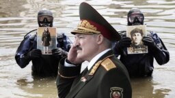 Александр Лукашенко, водолазы и девочка на гвоздях, коллаж