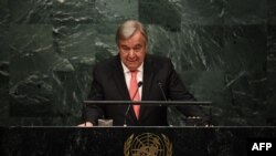 UN Secretary-General-designate Antonio Guterres speaks during his appointment ceremony at the 70th session of the General Assembly in New York on October 13.